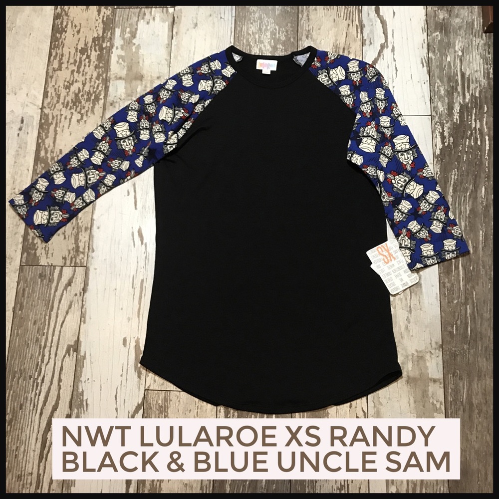 Lularoe Randy XS Americana Uncle Sam July 4 3/4 Length Sleeve Top Tshirt NWT